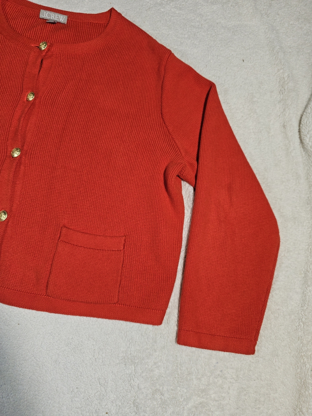 J. Crew Red Cropped Crewneck Cardigan with Gold Buttons. - Picture 3 of 13